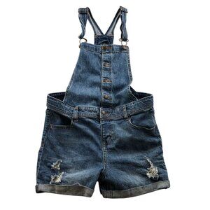 Cat & Jack Girls Shortalls Size XL (14-16) Blue Denim Distressed Cuffed Casual